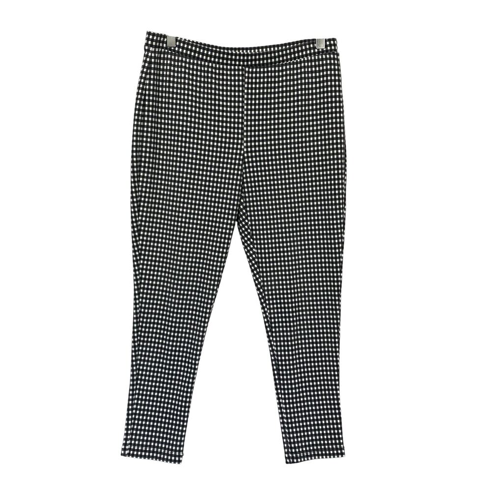 Chicos Crop Stretch Pants Size 1 Medium Black White Gingham Check Pull On 30x24